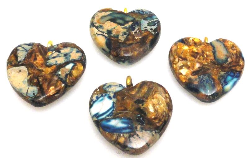 Jaspis cesarski z żywicą - zawieszka serce z ogniwkiem 21x20x6mm