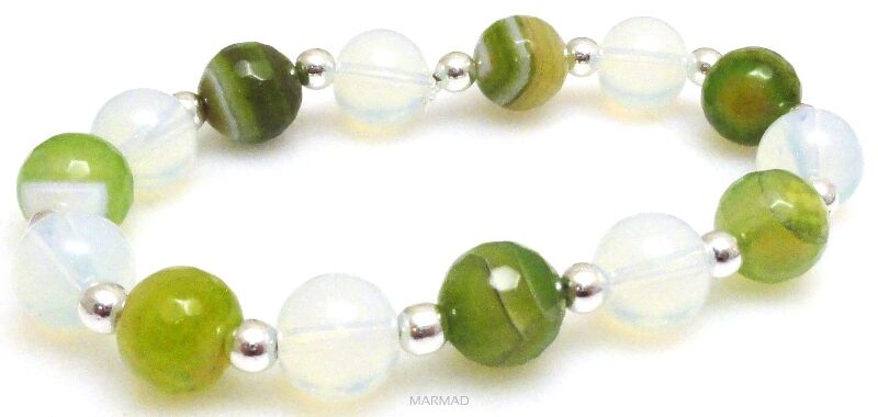 Bransoleta - agat zielony, opalit i hematyt strebrny - 19cm