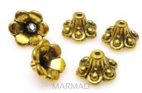 Czapeczki kwiatuszki na korale - 9mm - antyczne złoto