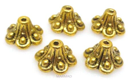 Czapeczki kwiatuszki na korale - 9mm - antyczne złoto