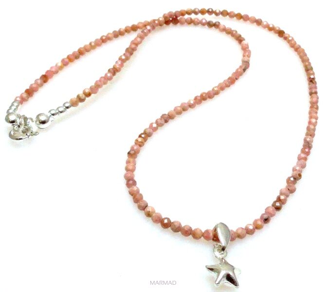 Naszyjnik rodochrozyt naturalny fasetowany kule 2,5mm z gwiazdką - srebro 925