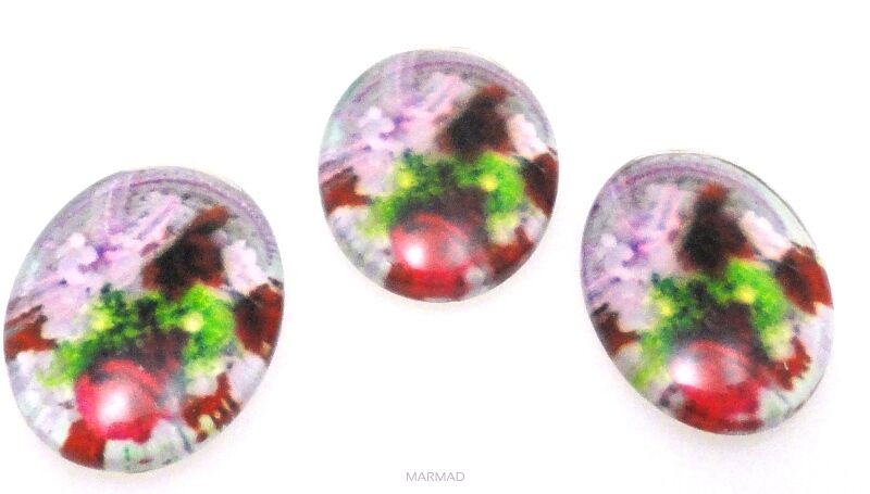 Kaboszon szklany - owal 18x13mm - kwiaty