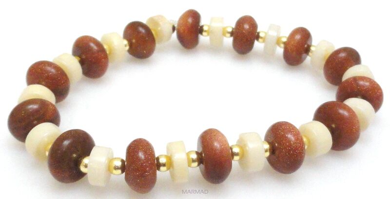 Bransoleta - piasek pustyni, muszla i hematyt złoty - 18,5cm