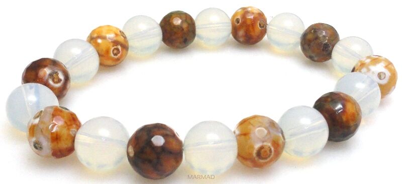 Bransoleta - agat i opalit kule 10mm - 19,5cm