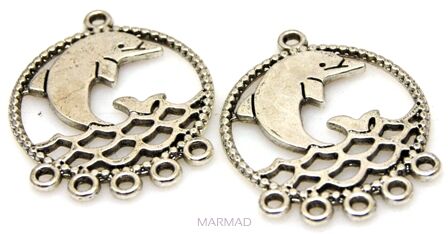 FILIGRAN Baza do kolczyków i wisiorków - delfiny 33x27mm