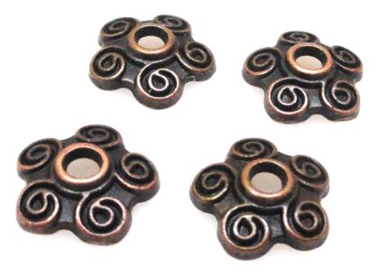 Czapeczki na korale - kwiatek 10mm - red copper