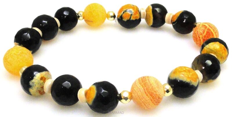 Bransoleta - agat, muszla i hematyt - 19,5cm