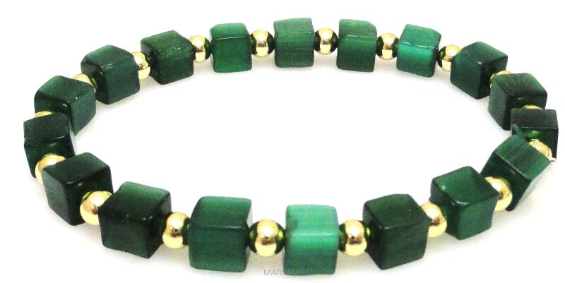 Bransoleta - uleksyt zielony i hematyt złoty - 18cm