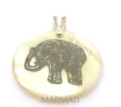 Muszla perłowa ze słoniem - zawieszka + srebro 925