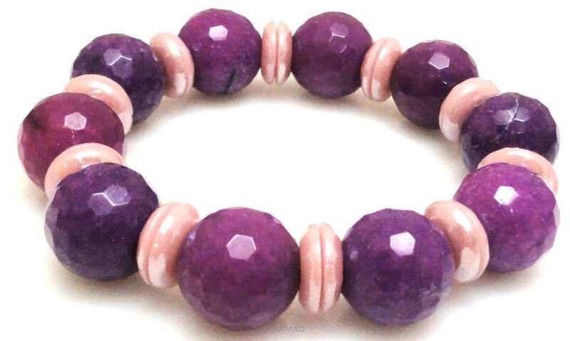 Bransoleta - jadeit kule 16mm i koraliki perłowe - 19cm