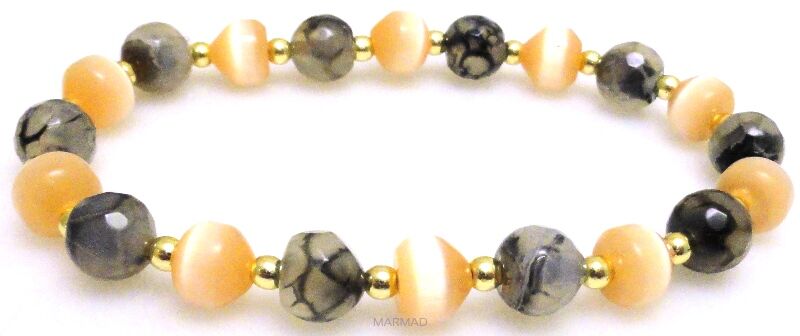 Bransoleta - uleksyt, agat i hematyt złoty - 19,5cm