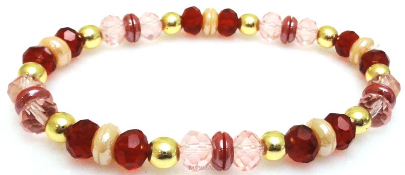 Bransoleta - hematyt złoty, kryształki i dyski perłowe - 21cm