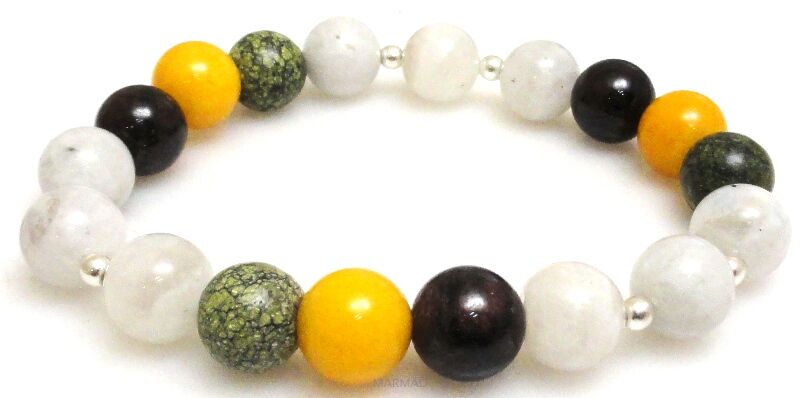 Bransoleta - granat, serpentynit, kwarc, kalcyt i hematyt srebrny - 19cm