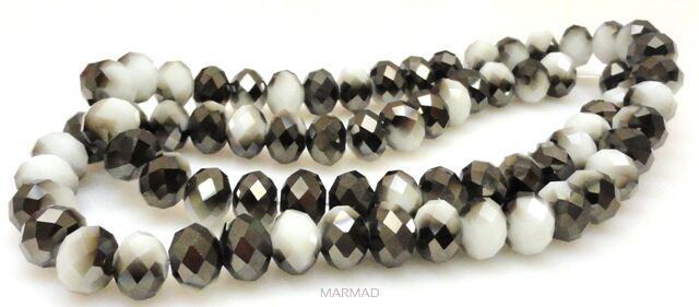 Kryształki fasetowane - oponki 10x7mm - biało grafitowe