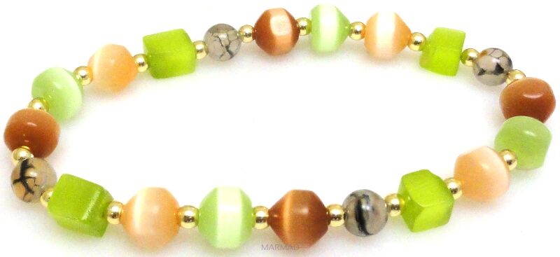 Bransoleta - agat, uleksyt i hematyt złoty - 18cm