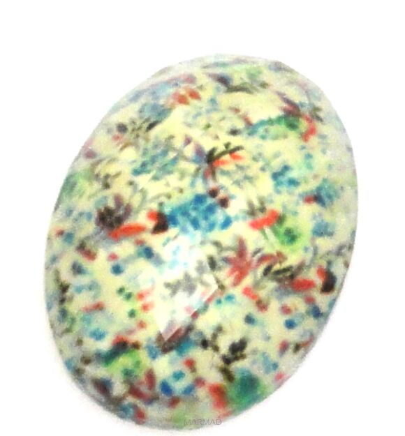 Kaboszon szklany fasetowany - owal 30x20mm - mozaika kwiatowa