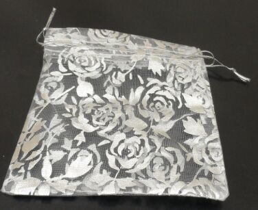 Woreczek ozdobny na biżuterię, prezent - 120x100mm - ornament srebrny