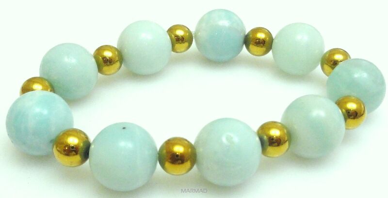 Bransoleta - amazonit kule 14mm i hematyt złoty - 18cm