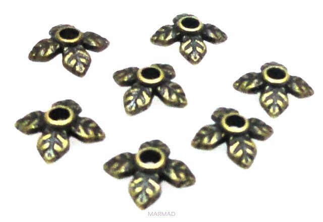 Czapeczki bali na korale - listki 5mm - antyczny brąz - Antique Bronze