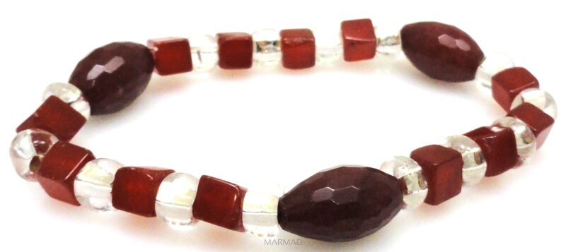 Bransoleta - jadeit bordowy i koraliki perłowe - 18cm