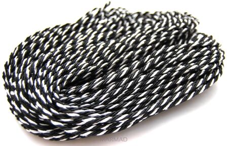 Sznurek ozdobny pleciony 3mm - czarno srebrny - 1 metr