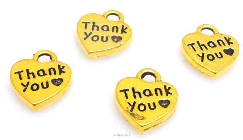 Zawieszka-  serce 12x10mm z napisem Thank You 