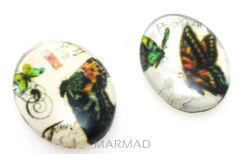 Kaboszon szklany - owal 18x13mm - motyl