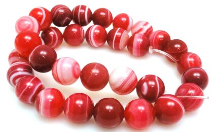 Agat różowy kule 12mm - sznur 39cm