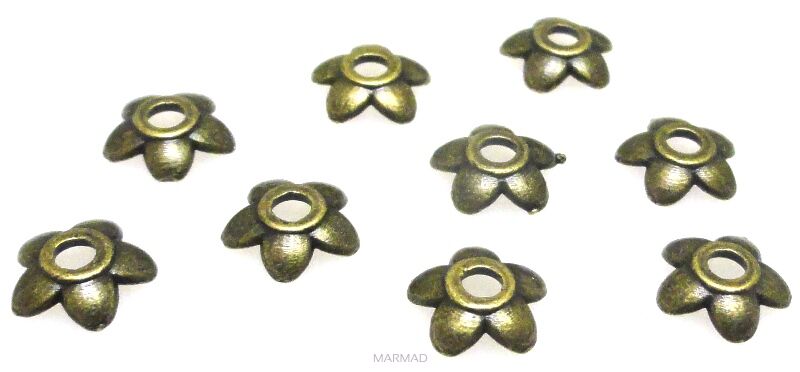 Czapeczki na korale - kwiatek 6mm - antyczny brąz