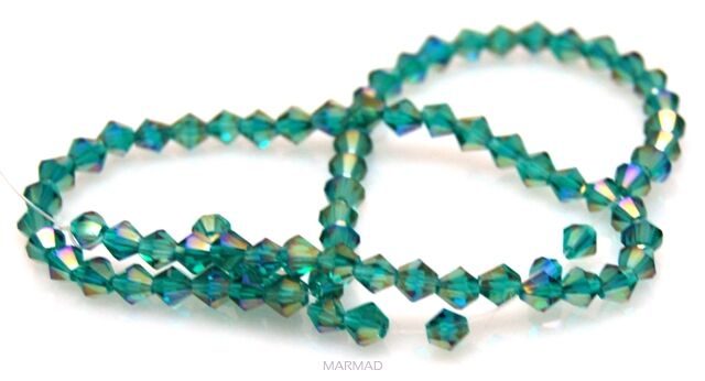 Kryształki fasetowane z efektem AB - bicone 4x4mm - zielone