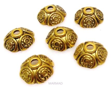 Czapeczki kopuły na korale - 9mm - antyczne złote