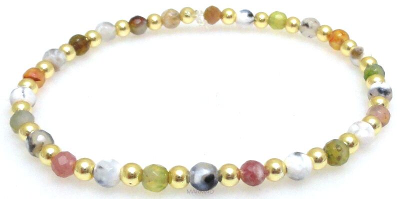 Bransoleta - kolorowy agat fasetowany i hematyt złoty - 19cm