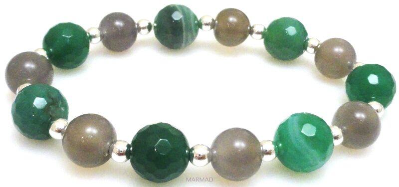 Bransoleta - kolorowy agat i hematyt srebrny - 20cm