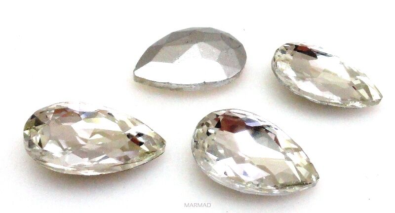 Kaboszon szklany fasetowany - kropla 18x13mm - Crystal