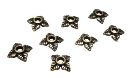 Czapeczki na korale - liście 6mm - red copper