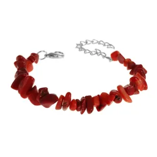 Bransoletka z naturalnych kamieni - Koral- z łańcuszkiem