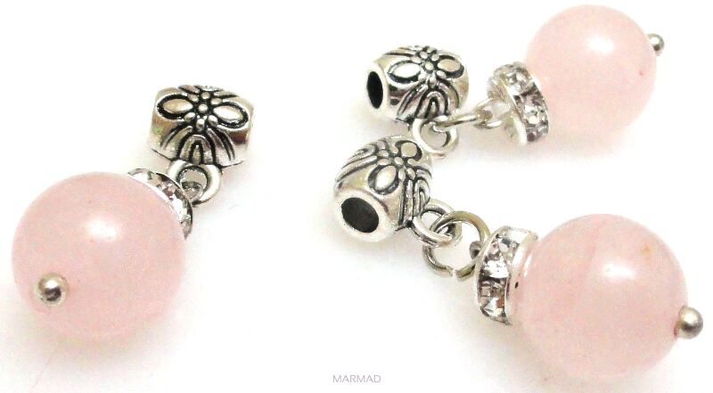 Charms - kwarc różowy kule 8mm i cyrkonie