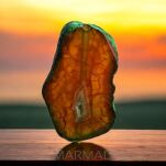 Agat zielono miodowy- krokodyla skóra - plaster z otworem- 55x32x8mm- na zawieszkę - 2