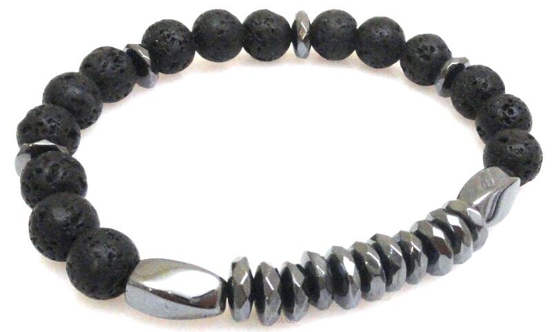 Bransoleta - lawa wulkaniczna i hematyt - 21cm