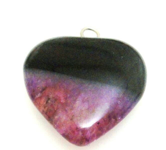 Agat z kryształem - zawieszka serce z ogniwkiem 22x20x7mm