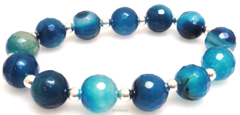 Bransoleta - agat fasetowany kule 12mm i hematyt srebrny - 19cm