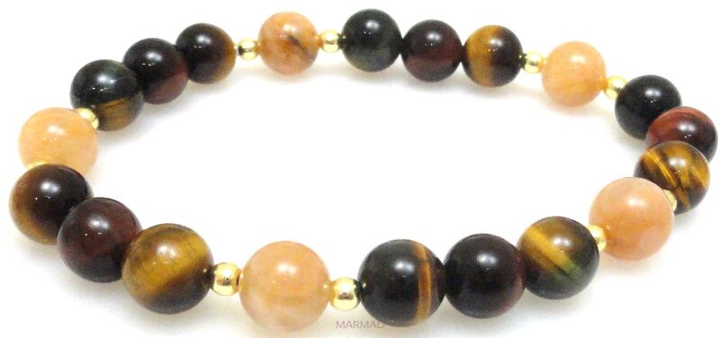 Bransoleta - tygrysie oko mix, kamień słoneczny i hematyt - 19cm