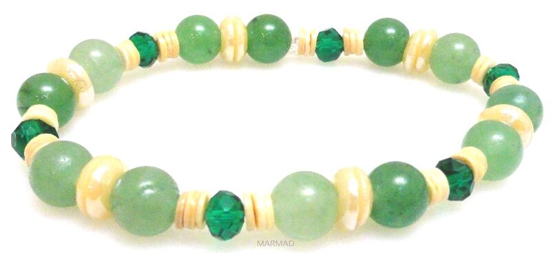 Bransoleta - awenturyn, muszla i kryształki fasetowane - 18cm