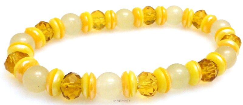 Bransoleta - jadeit, kryształki fasetowane i talarki perłowe - 18cm