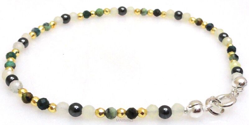 Bransoleta - turkus fasetowany, fluoryt i hematyt srebro 925 - 20cm