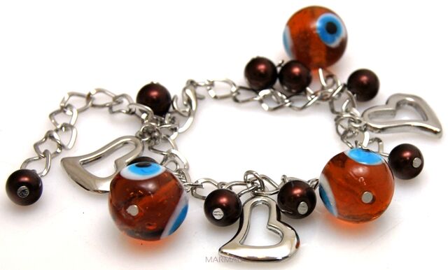 Bransoleta łańcuszek z brązowymi koralikami