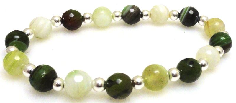 Bransoleta - agat fasetowany i hematyt srebrny - 19cm