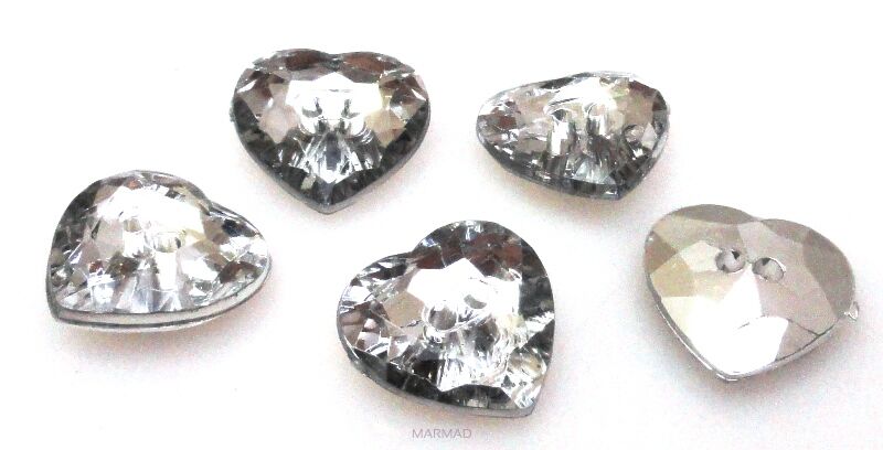 Guziki kryształowe fasetowane - serce 15mm - crystal