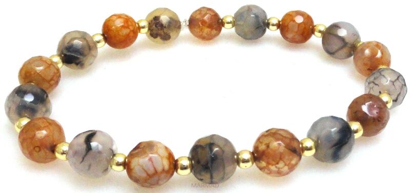 Bransoleta - agat kule 8mm i hematyt złoty - 18,5cm