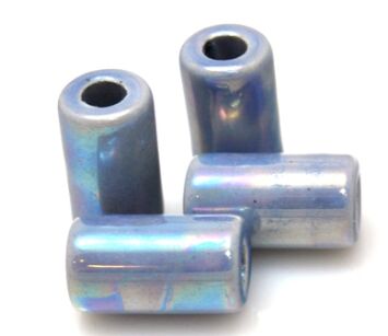 Nakładki na rzemienie i sznurki - walec 25x13mm - ceramika niebieska